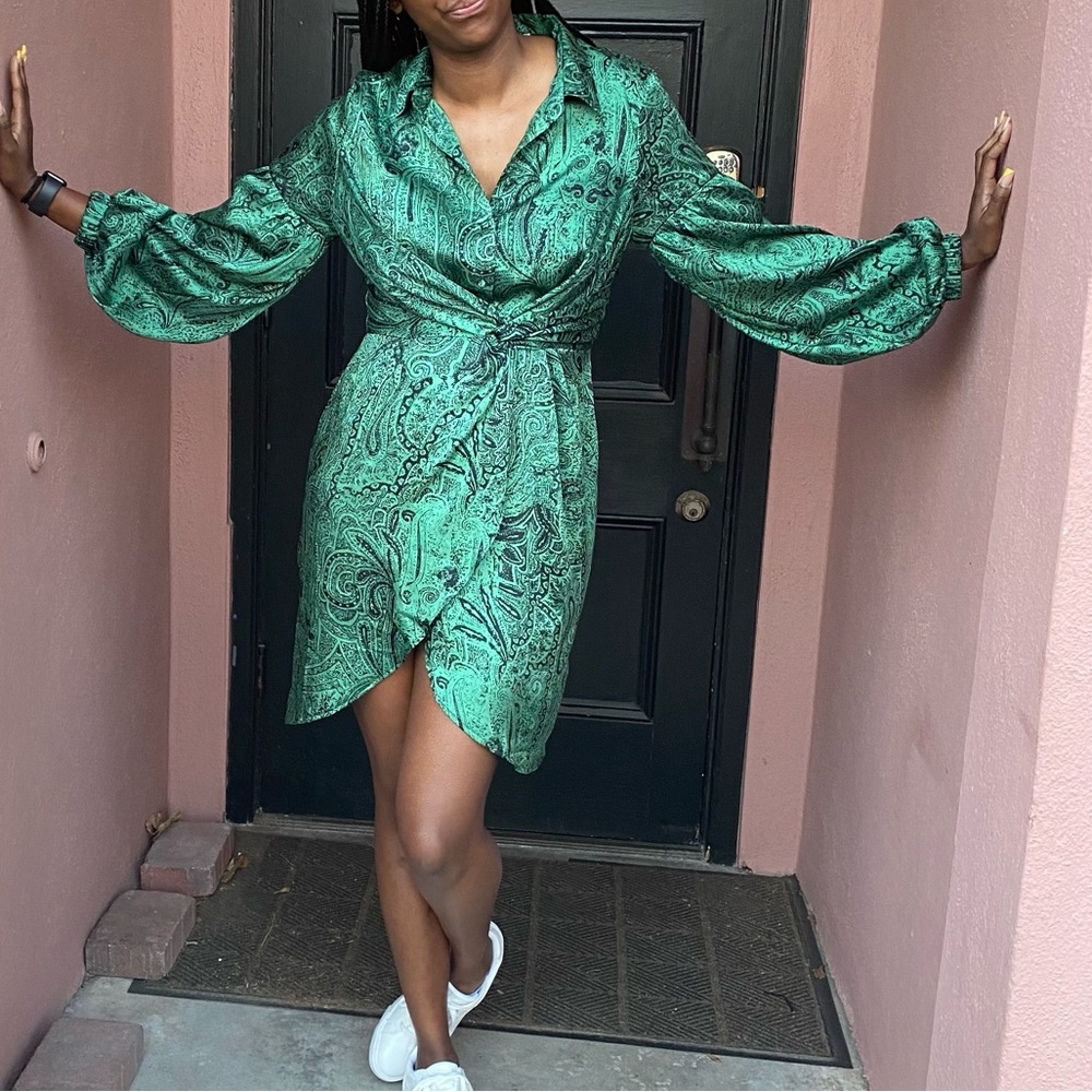 TopShop Tall Shirt Dress with wrap waist green